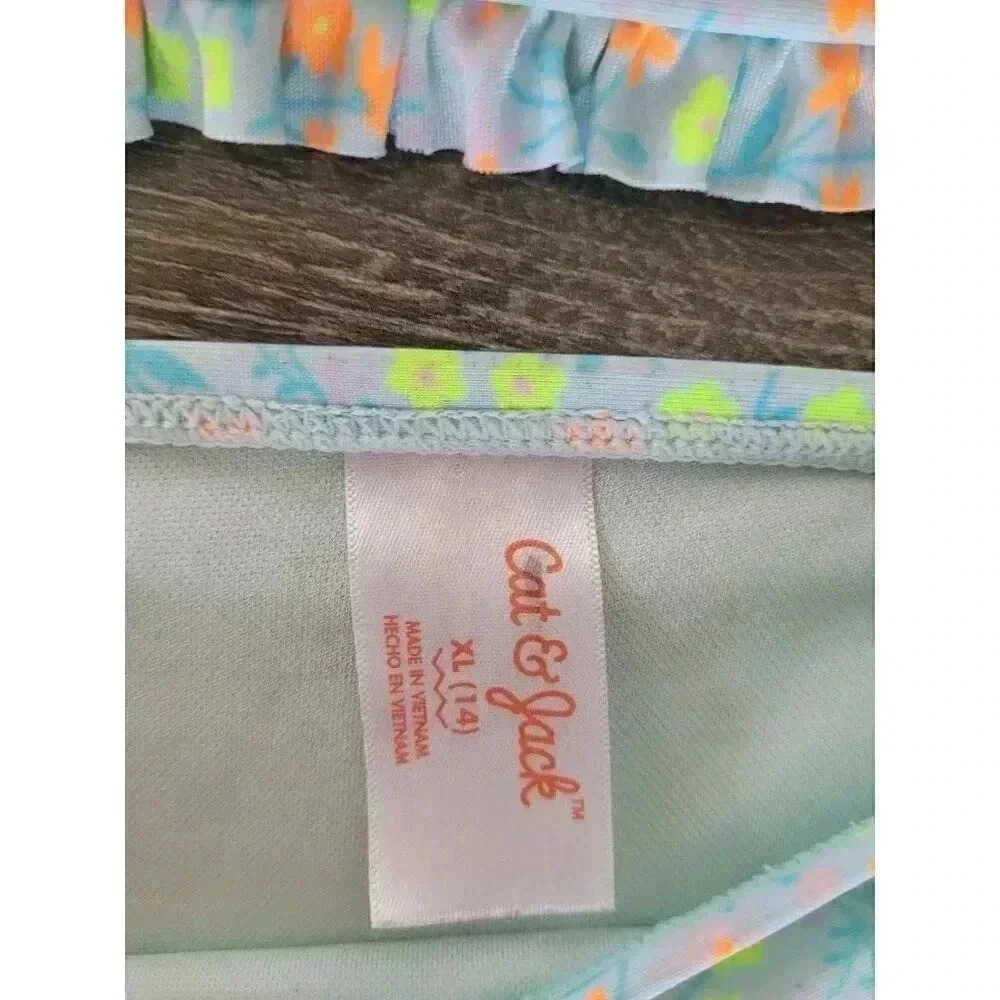 Cat & Jack girls flower 2 piece‎ swim suit size xl #5 - Picture 2 of 4